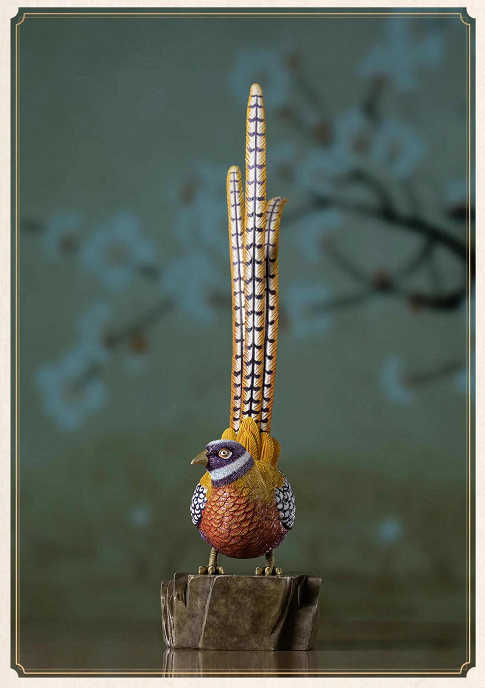 TONGSHIFU Reeves's Pheasant Model Brass Birds Collection Statue Decoration Adult GK Birthday Gift Scene Photography Props