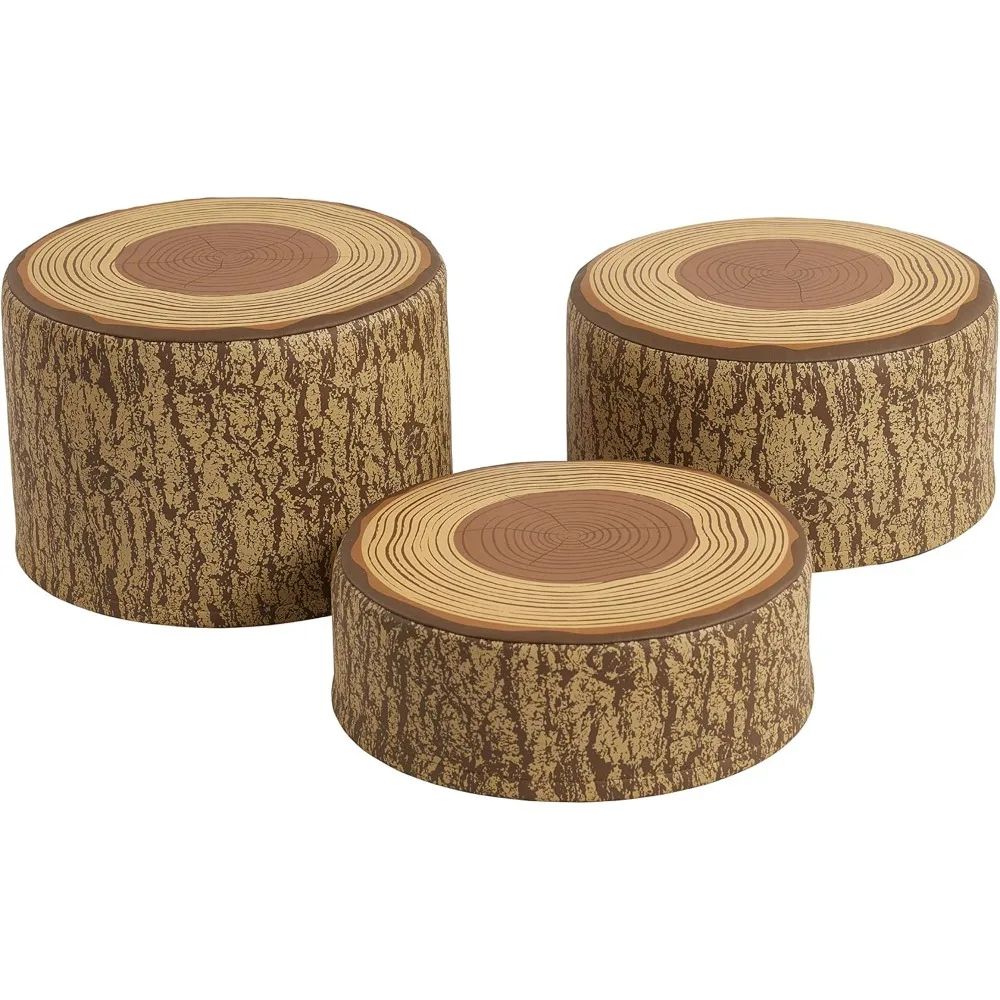 SoftZone-Árvore Stump Stool Set, assentos flexíveis, Chocolate, 3 pcs