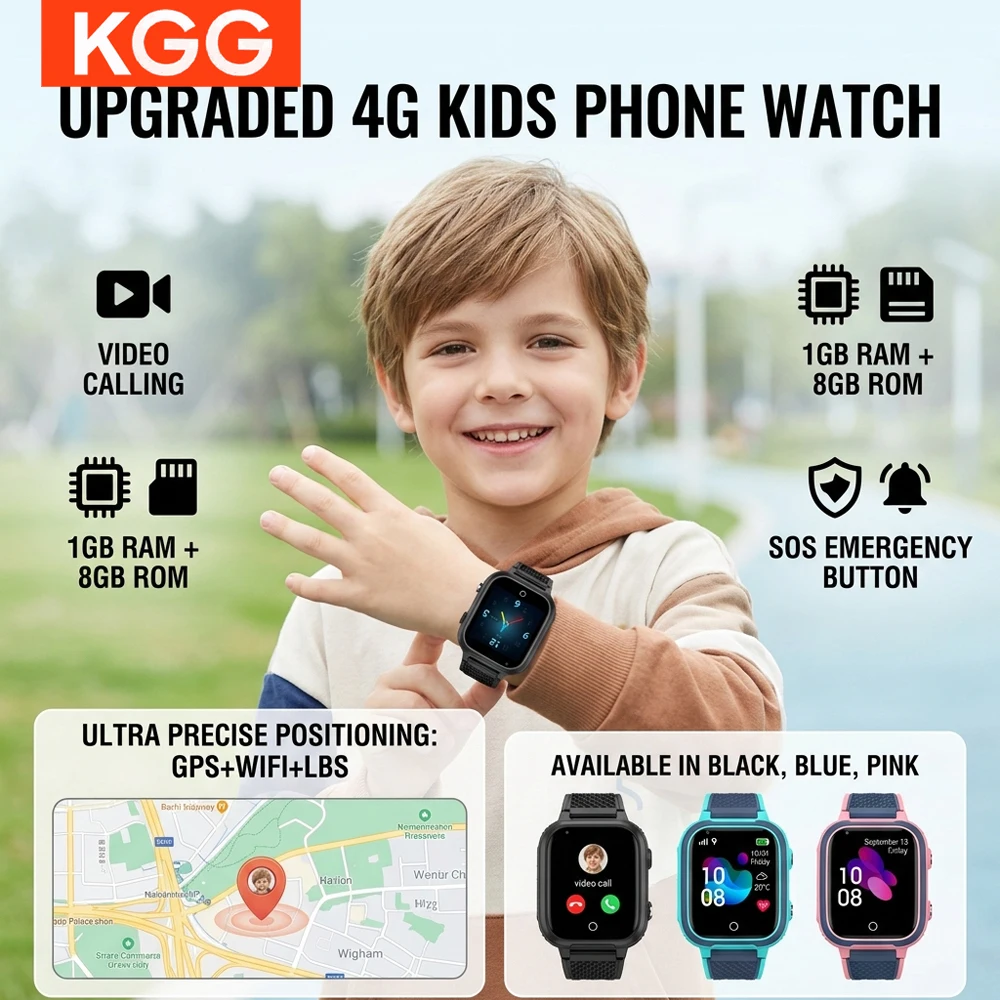 4G Kids Smart Watch 1G+8G GPS Tracker WiFi Two Way Call Video Calling Voice Chat SOS Pedometer Games Smartwatches for Boys Girl