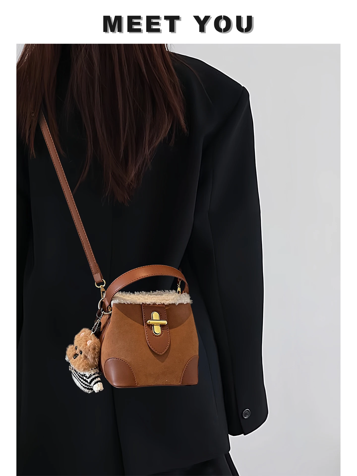 

Lamb Fur Buet Bag Women's Crossbody Handbag Casual Sle Soft Leather oulder Strap Faionable Autumn Winter Bag