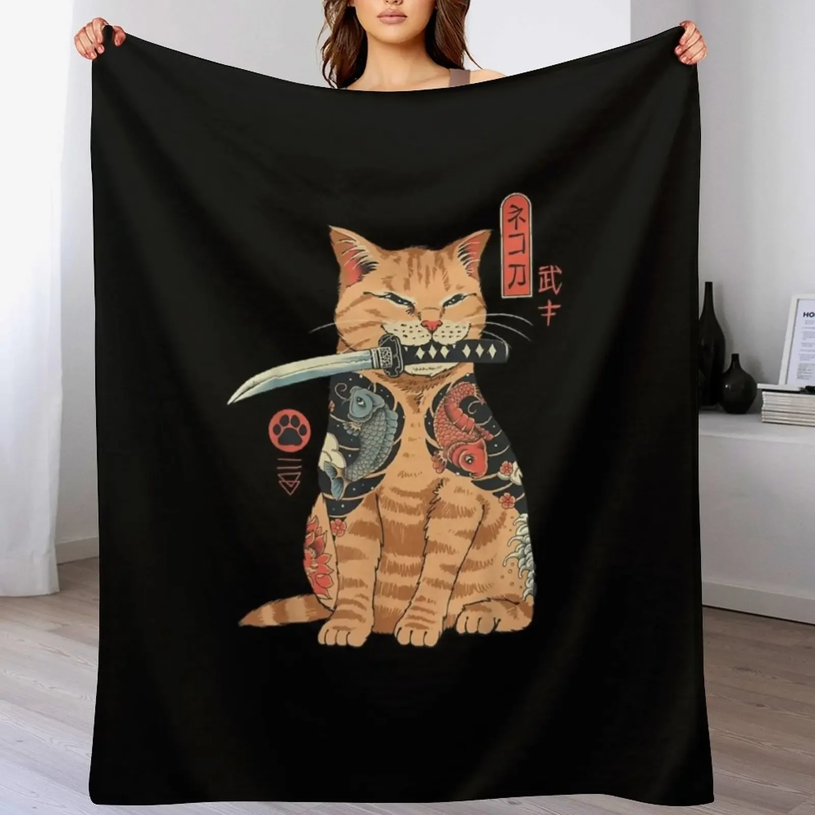 Cat Neko Catana Anime Art For Women Teen Girls Anime merc Throw Blanket Baby Hairys warm winter Decoratives Blankets