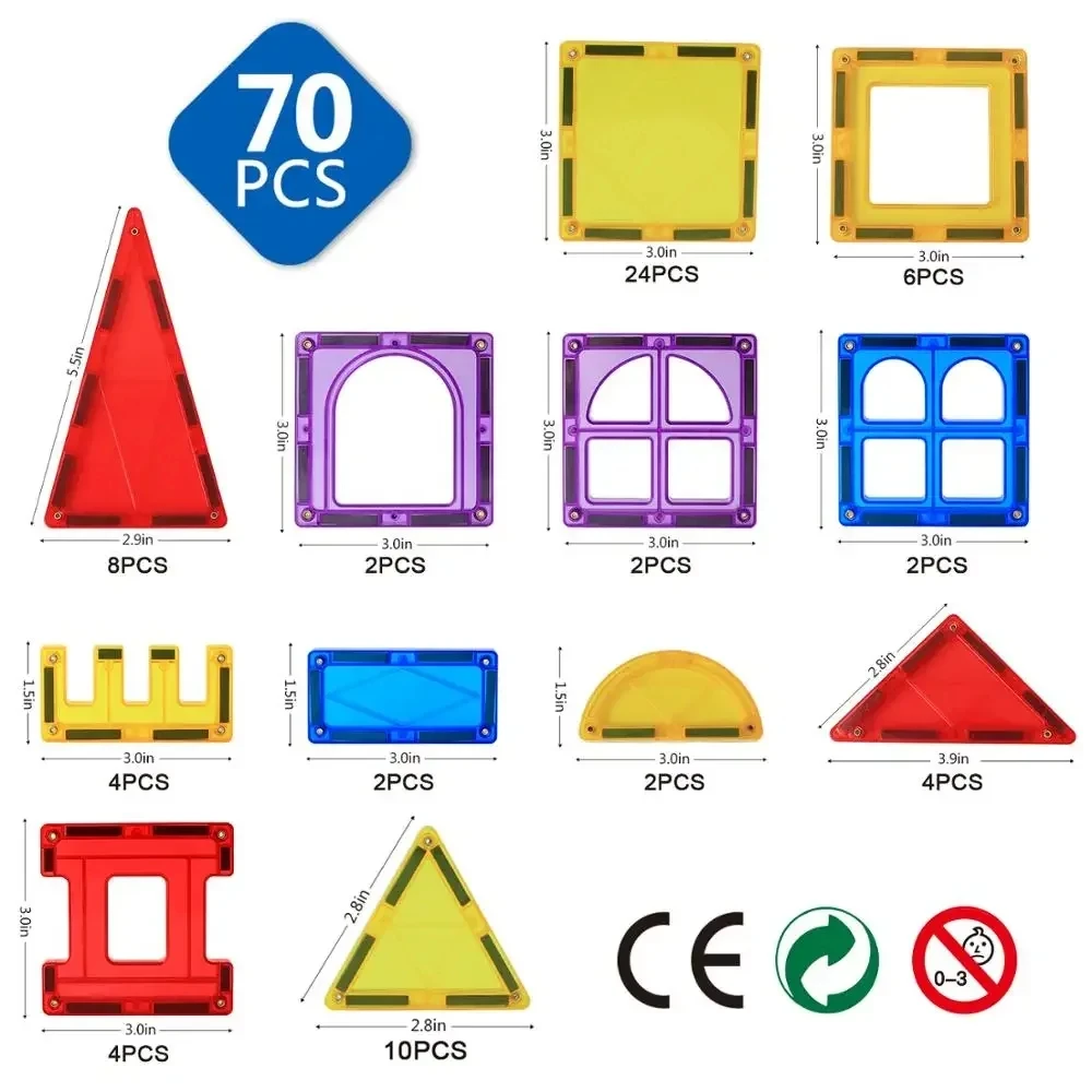 Romboss 70/116 pz 7.5cm colore magnetico finestra costruzione Set giocattolo plastica ABS blocchi magnetici giocattoli educativi regali