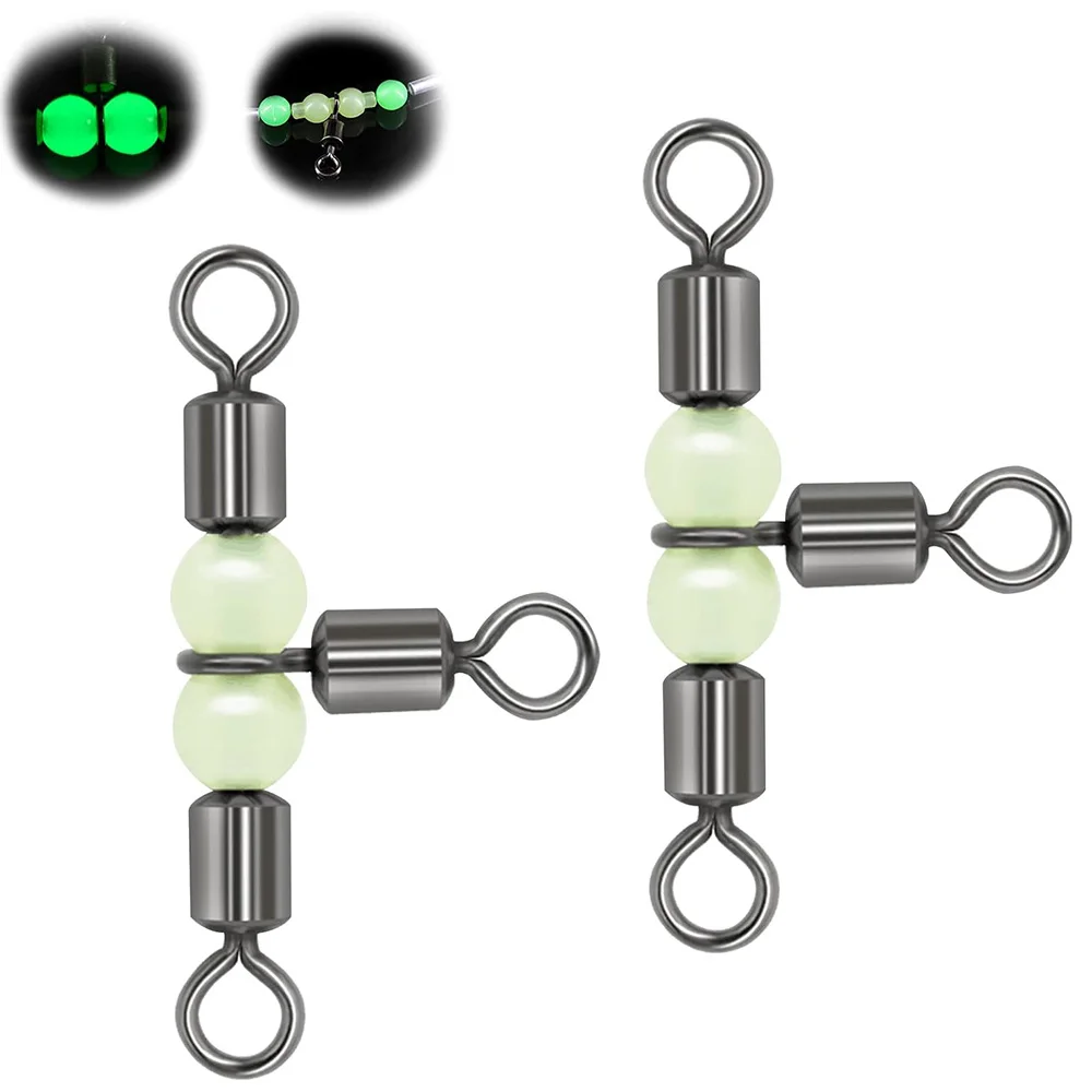 

10pcs Fishing Tools Stainless Steel T-Turn 3 Way Fishing Connector Luminous Fake Bait Connection Ring Fishing Tackle Accessories
