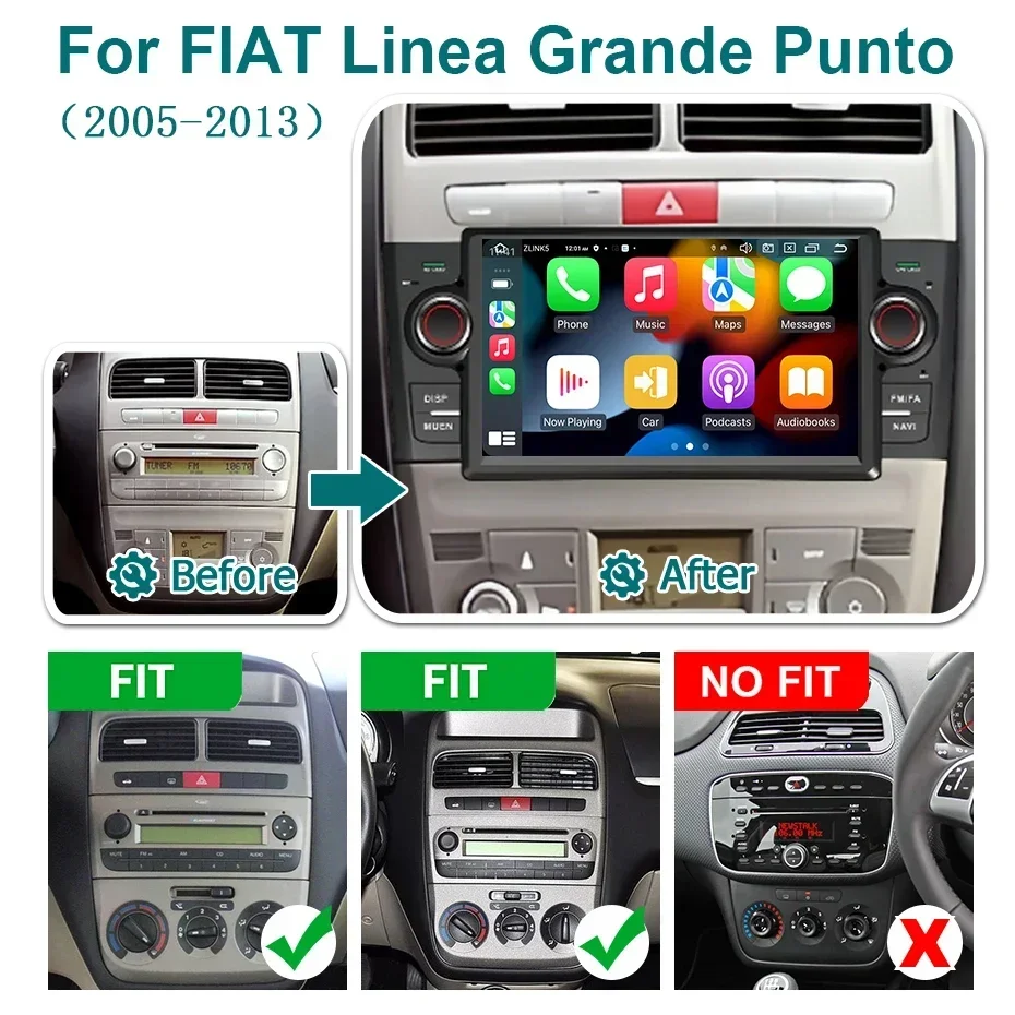 7'' Screen Android 14 Auto Car Radio Carplay Multimedia player 2 din For Fiat Grande Punto Linea 2005-2013 autoradio Stereo GPS