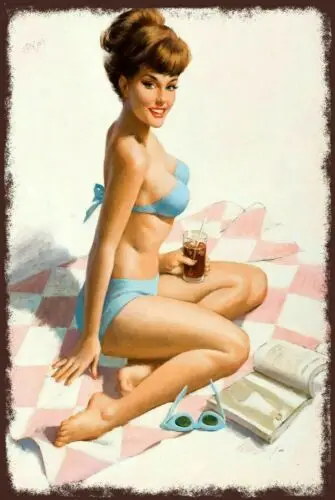 Beach Babe Pin Up Vintage Style Retro Metal Sign, garage, shed, mancave sign