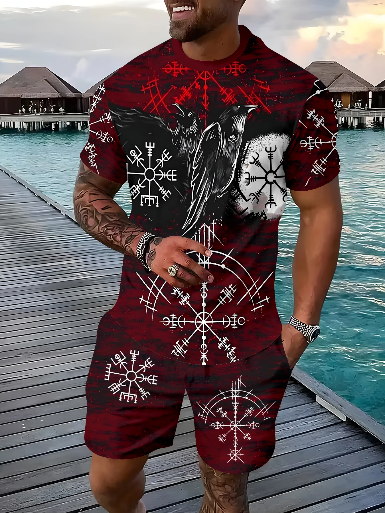 Ensemble de 2 pièces pour homme Viking Raven Rune