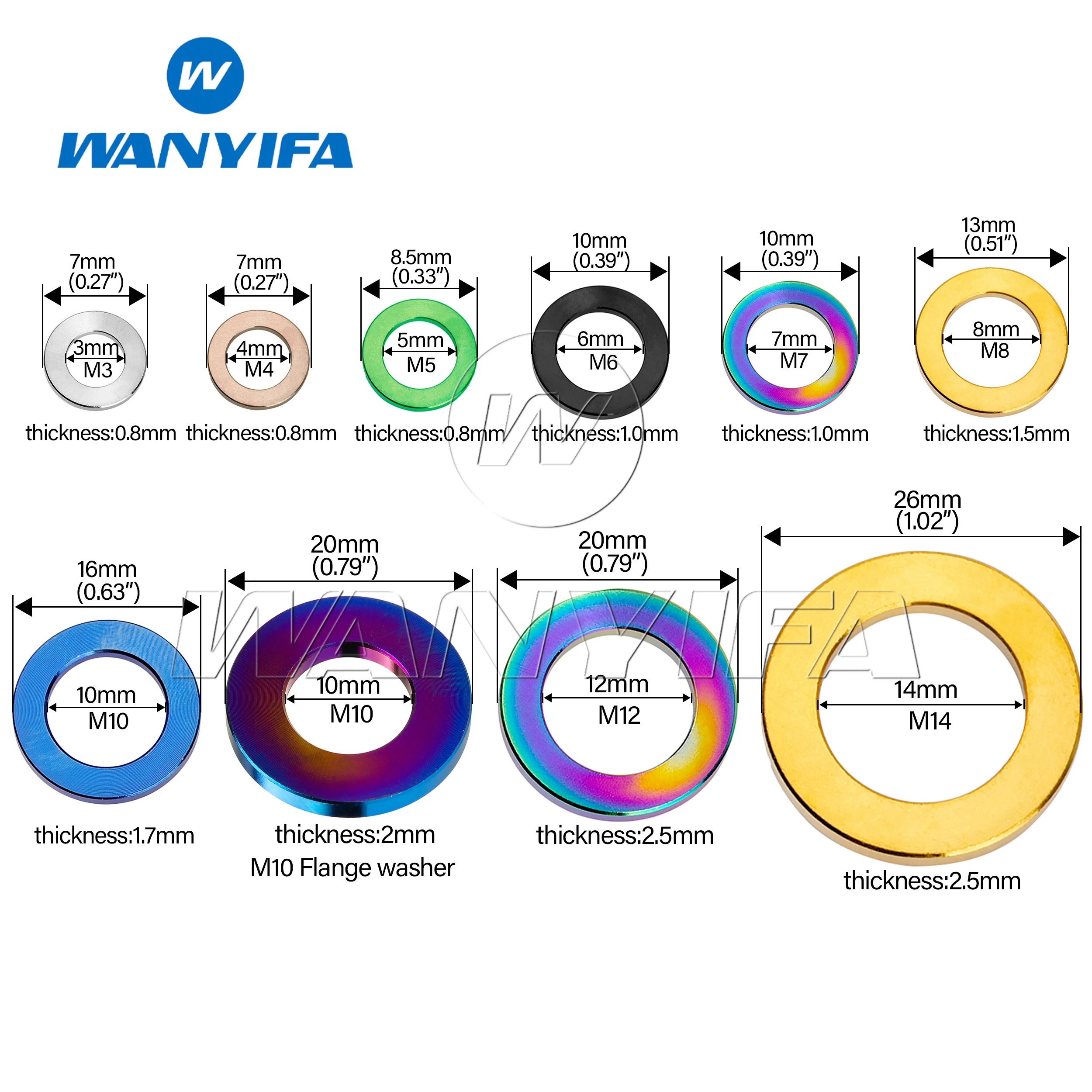 Wanyifa Titanium M3 M4 M5 M6 M7 M8 M10 M12 M14 MTitanium Spacer Washer for DIN912 Bolt Screw