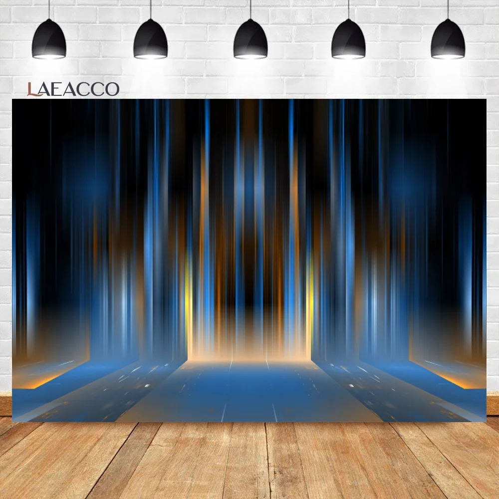 Laeacco Dreamy Stage Backdrop Abstract Blue Tassels Lighting Scene Live Music Show Party Decor Portrait Photography Background