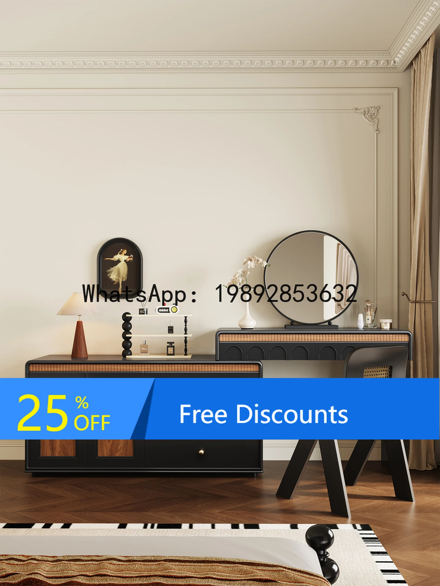 

YFY Solid Wood Vintage Style Dressing Table and Chest of Drawers Integrated Retro Corner Master Bedroom Makeup Table