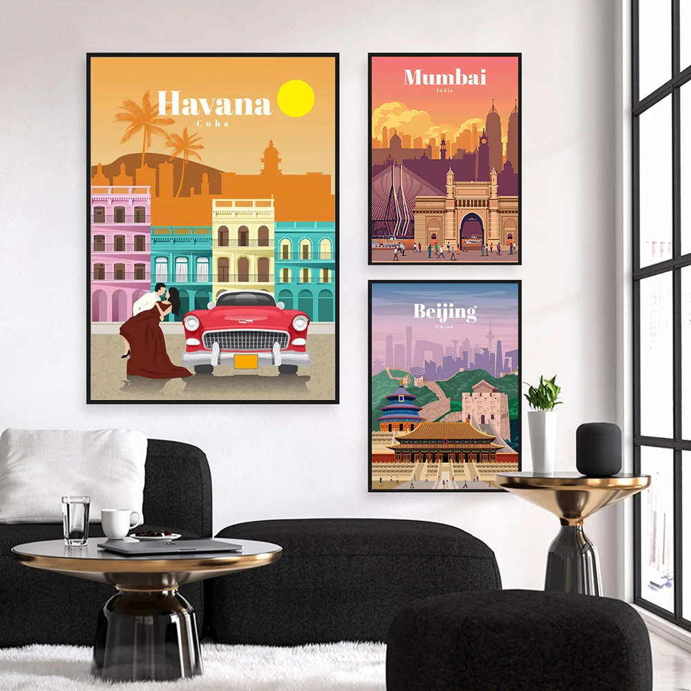 Beijing Milan Seoul Kyoto Trip Wall Art Poster Prints Modern City Landscape Canvas Painting Room Decor Bedroom Murals Pictures