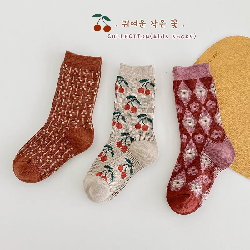 

3-12T Girls Socks Winter Warm Cotton Sock Kids Double Needle Calf length 3 Pairs/pack Children Socks For Baby Boy Girl