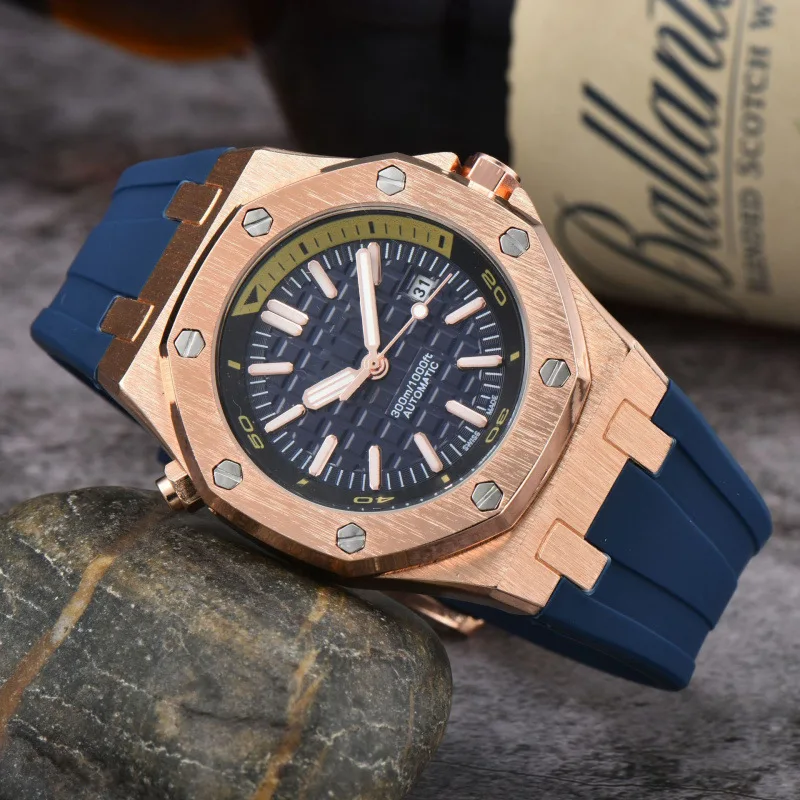 2025 Men's Luxury Quartz Watch Silicone Strap Sapphire Crystal Waterproof 100M Luminous Date Display Business Casual Style Free