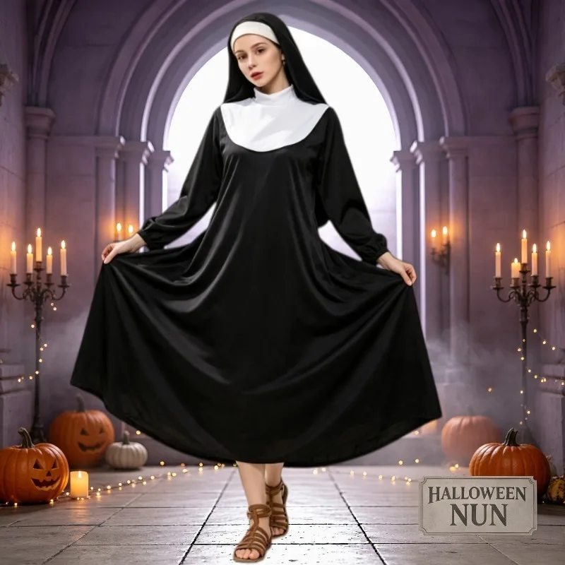Halloween Nun Robe Cosplay Costume Suitable for Theme Parties Stage Performances and Theatrical Performances view 3
