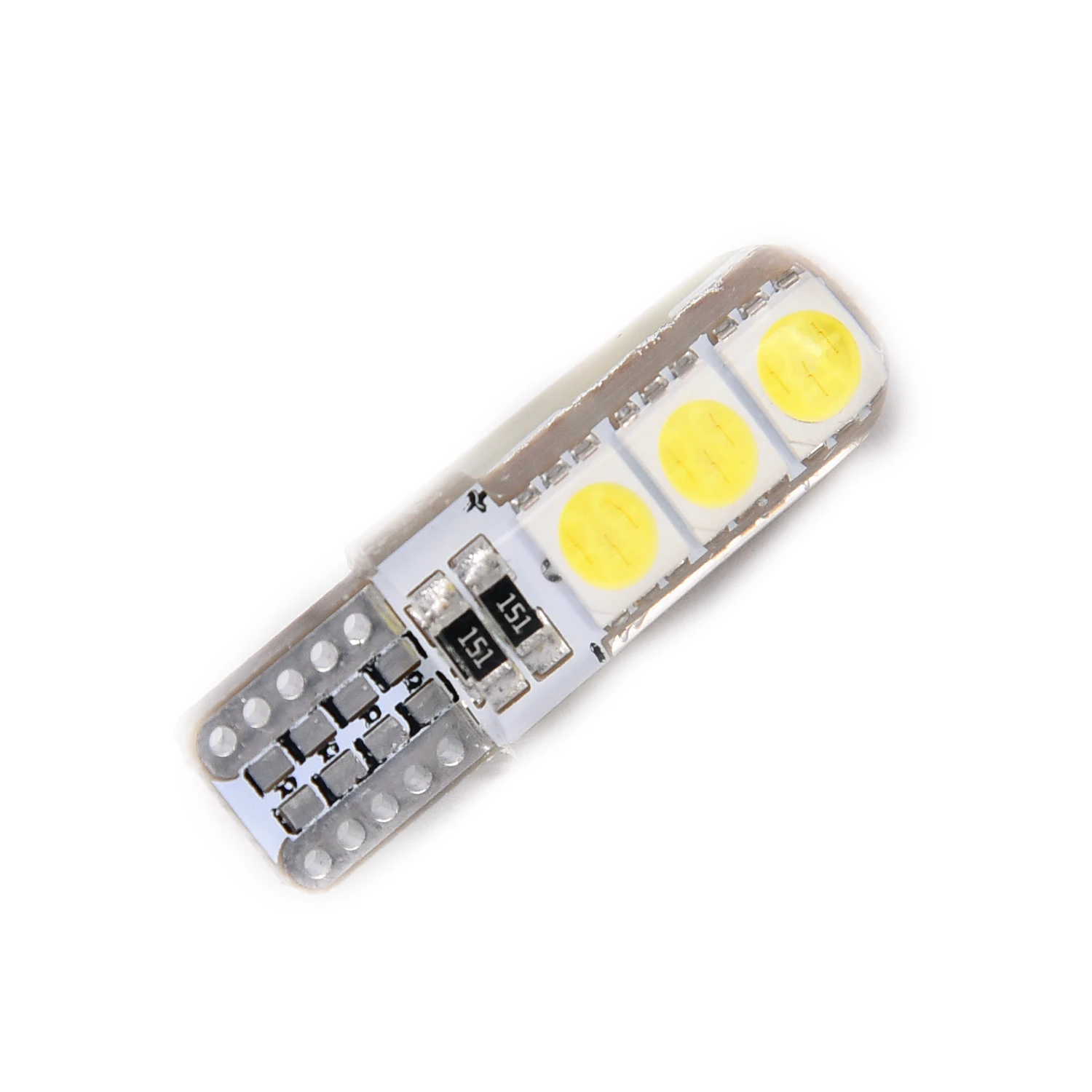 หลอดไฟซิลิโคน12V DC ป้ายทะเบียนรถแคนบัสทรงหลอด LED สีขาว10ชิ้น194 W5W-5050-6SMD