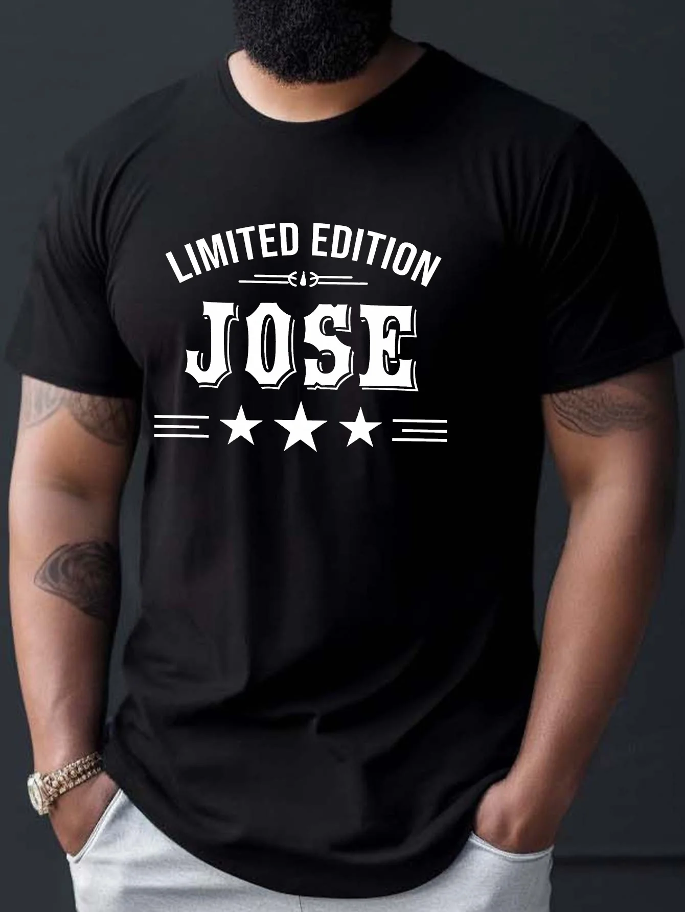 Men'S Limited Edition Jose Print T-Shirt - Casual Crew Neck Short Sleeve with Star Design, Summer Fashion