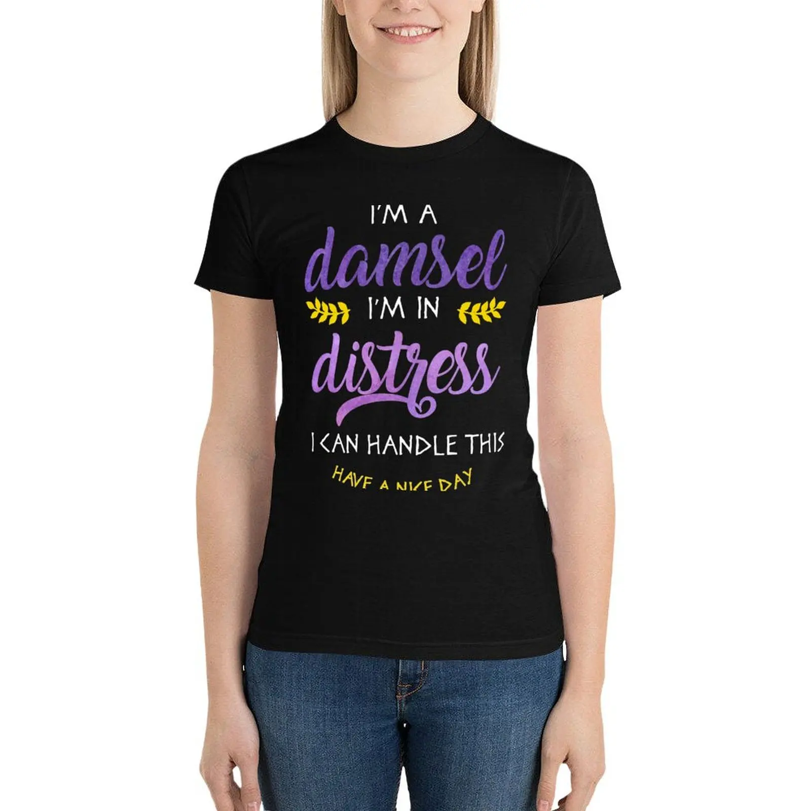 I are a Damsel (hitam) kaus wanita hippie pakaian ukuran besar untuk wanita