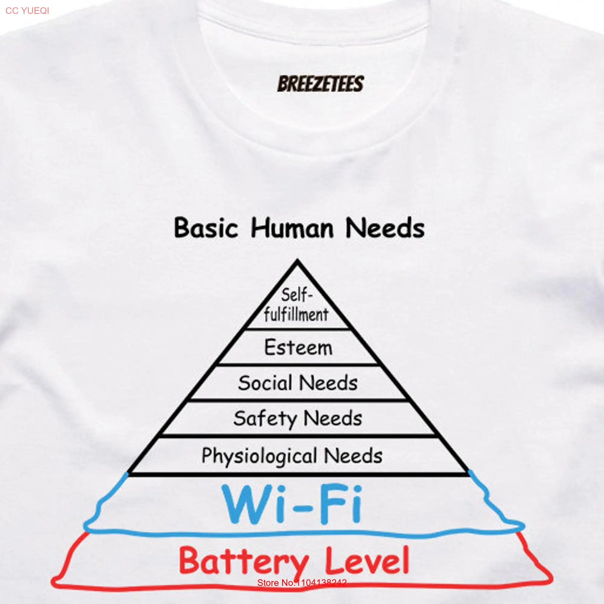 WiFi Battery Level Basic Human Needs Funny T shirt Humor long or short sleeves