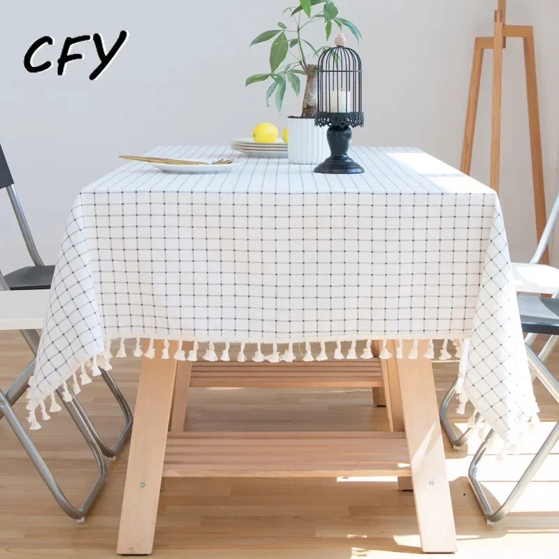 

Artistic Yarn-dyed Plaid Cotton Linen Rectangular Tablecloth Home Coffee Dining Table Fireplace Microwave Cover