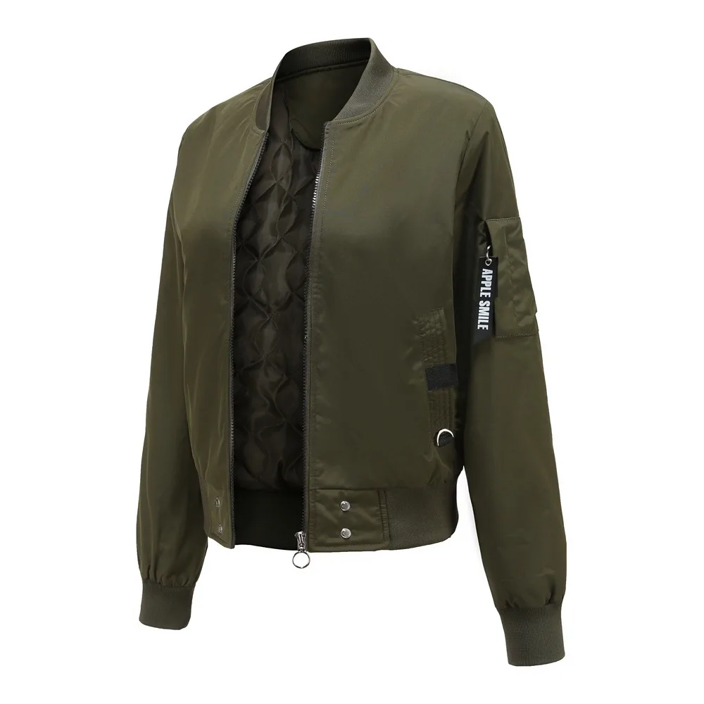 New Women's Solid Color Flight Jacket