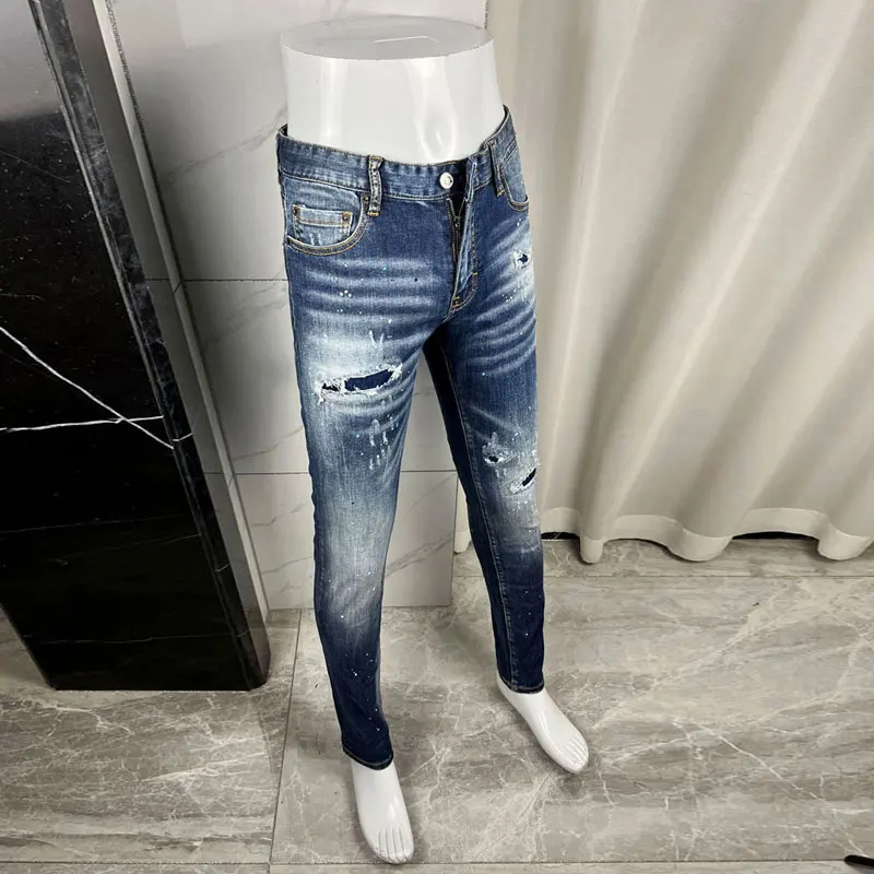 Street Fashion Heren Jeans Retro Blauw Hoge Kwaliteit Stretch Slim Fit Gescheurde Jeans Heren Merk Designer Vintage Denim Broek Hombre