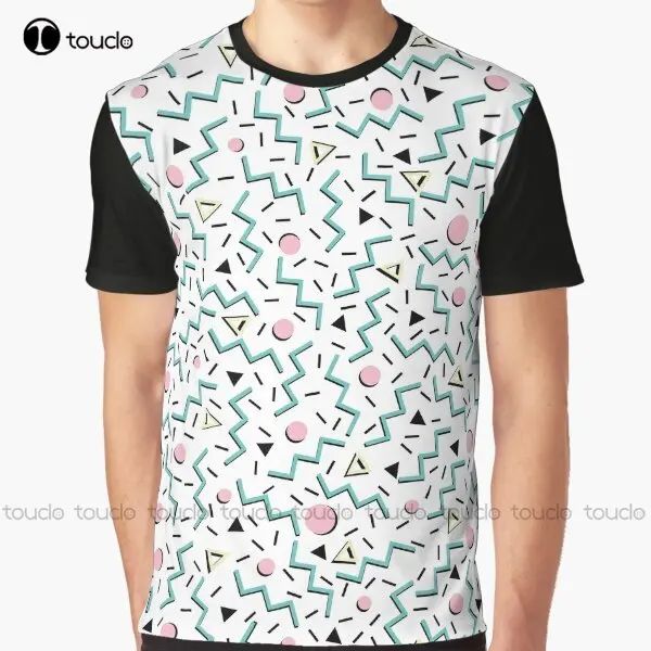 Back To The 80'S Eighties Funky Memphis Pattern Design Graphic T-Shirt Custom Aldult Teen Unisex Digital Printing Tee Shirts