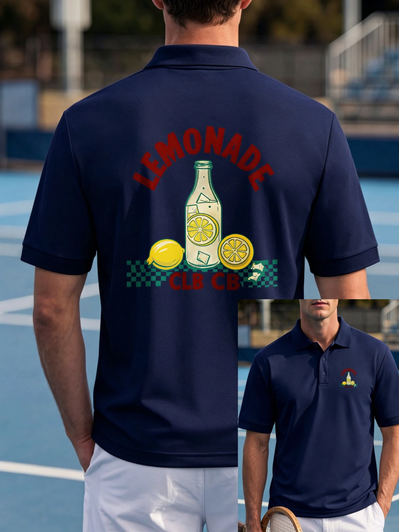 New Men's Short Sleeved Polo Shirt with American Retro Lemon Soda Pattern Printed Polo Shirt for Fashionable Street Wear