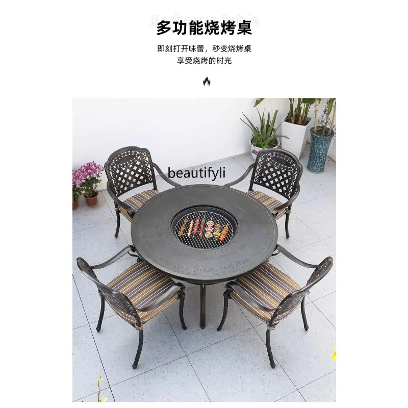 Outdoor Courtyard Table and Chair Garden Cast Aluminum Table Chair Five-Piece Set Home Leisure Barbecue Table