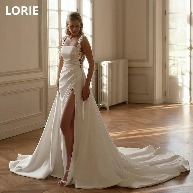 

LORIE A-line Appliques vestidos de novia Side Split Wedding Dress Back Flowers Bridal Gowns Elegant Wedding Gown Customized 2025