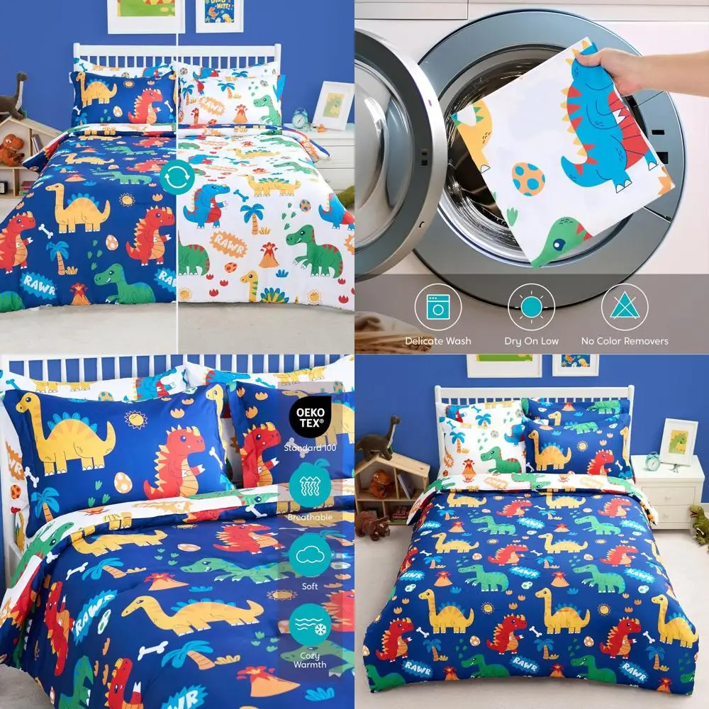 

Уютный комплект одеял с динозаврами из 7 предметов: мягкое постельное белье из микрофибры с простынями, наволочками и шамс