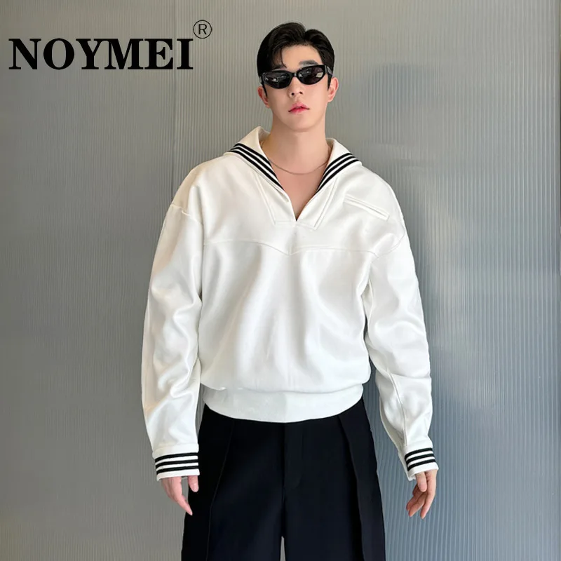 NOYMEI American Style Navy Leader Lovers Sweatshirt Long Sleeve Stripe Patchwork Loose Casual Autumn New Pullovers WA5595