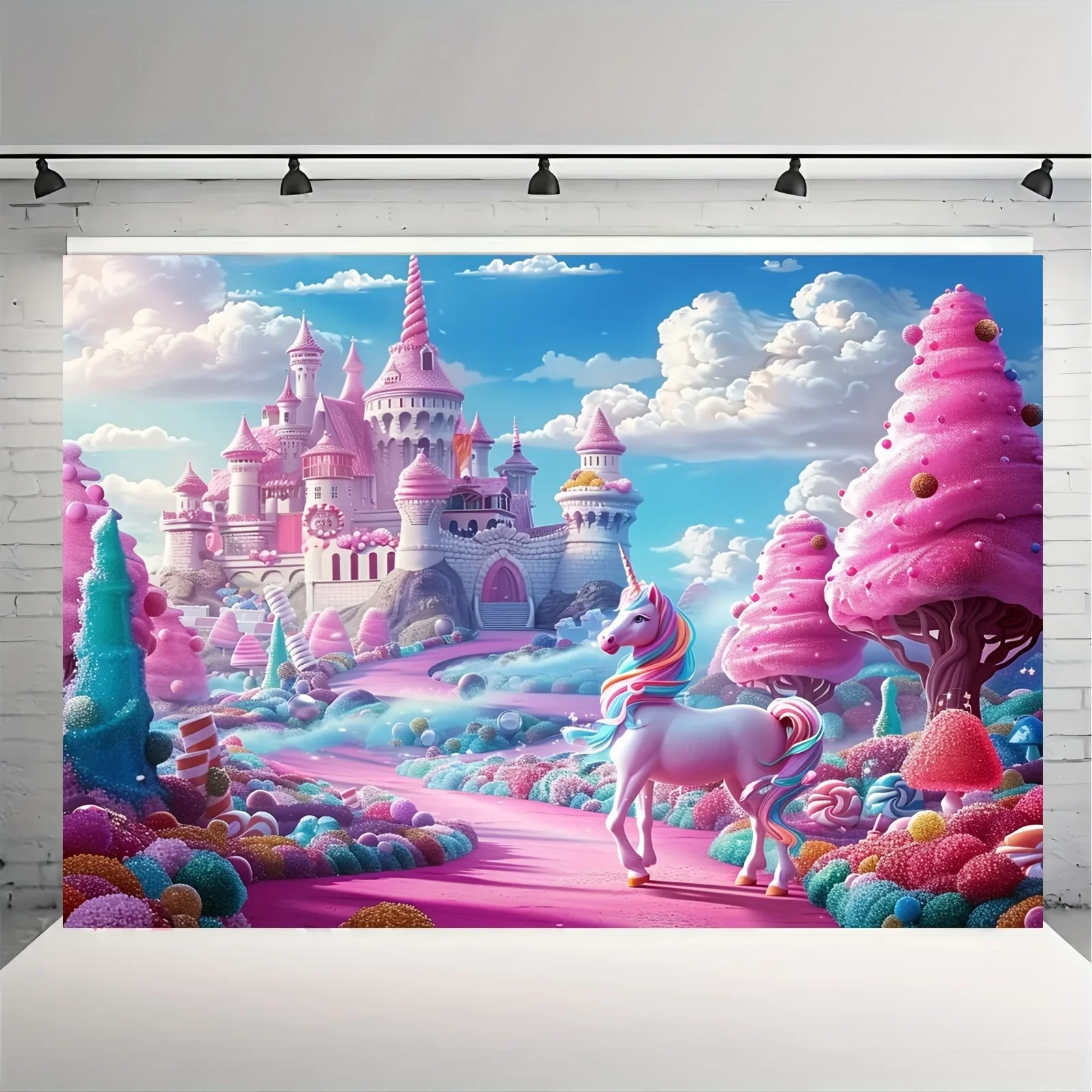 Charming Pink Unicorns Tapestry With Castle Party Backgrounds Festival And Celebration Unicorn Birthday Party Supplies