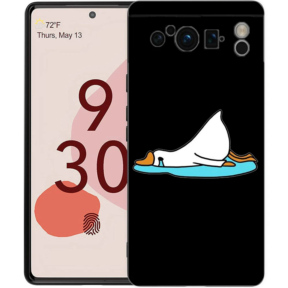 Phone Case For Google Pixel 9 8 8A 7 7A 6 Pro XL 6A 5G Black Soft Shockproof Back Cover TPU Shell Cute Cartoon Duck