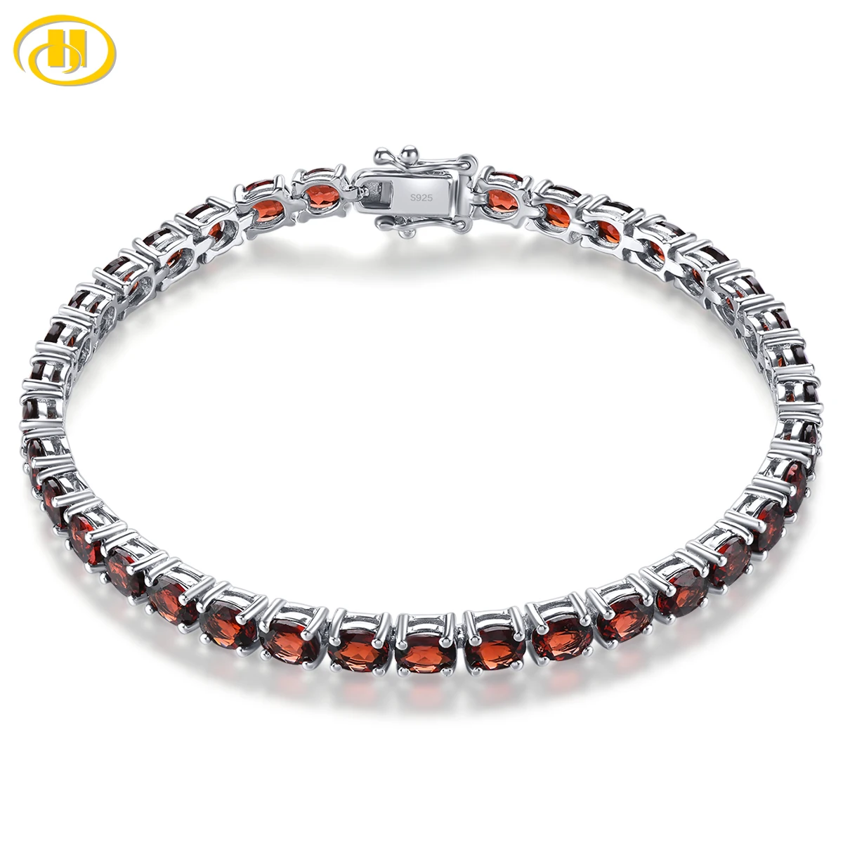 Natural Red Garnet Solid Sterling Silver Bracelet 16.6 Carats Genuine Birthstone S925 Women Favorite Anniversary Jewelry Gifts