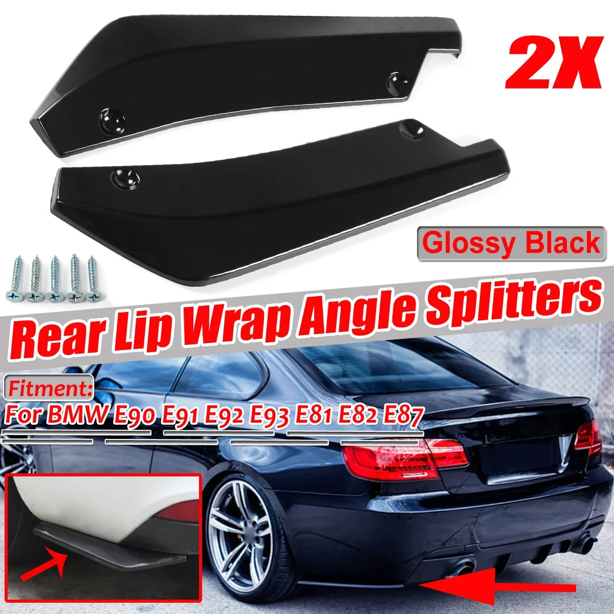 For BMW X5 X7 E46 E91 E90 E93 E81 E60 E61 E46 F10 F20 2Pcs Rear Bumper Lip Wrap Angle Diffuser Splitter Canard