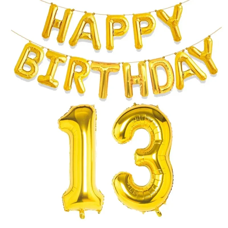 15 Stück goldene alles Gute zum Geburtstag mit Zahlen-Folienballons für Kinder und Erwachsene, Party-Dekoration, Junge, Mädchen, 10, 18, 20, 25, 30, 35, 40, 50, 60 Jahre alt – Detail 6