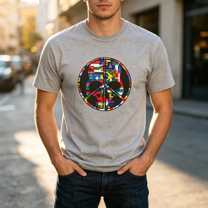 Vintage Geometric Flag Graphic Tee Color Block Print Soft 100% Cotton Mens Crew Neck Top  Y2k Top Harajuku Oversized T Shirt
