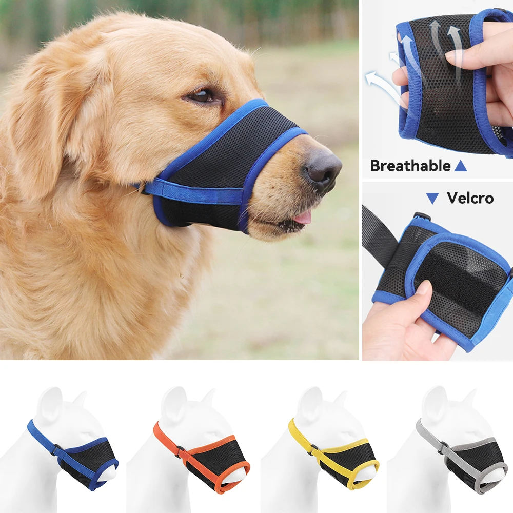 Dog Muzzle Puppy and Large Dog Anti Barking Adjustable Anti-biting Mesh Breathable Soft Pet Mouth Muzzles Straps Doggie Supplies