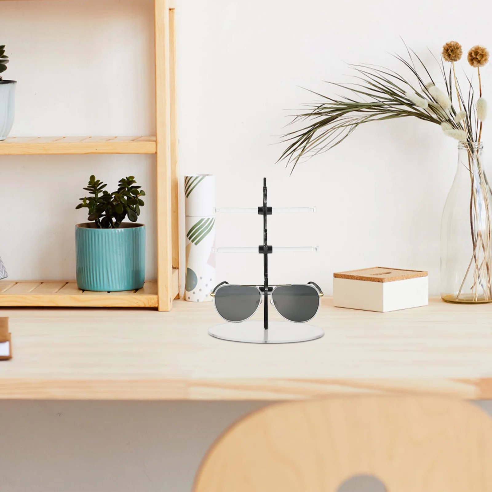 

3-Pair Black Glasses Display Stand Multipurpose Plastic Eyeglasses Organizer Desktop Sunglasses Storage Rack for Home Office