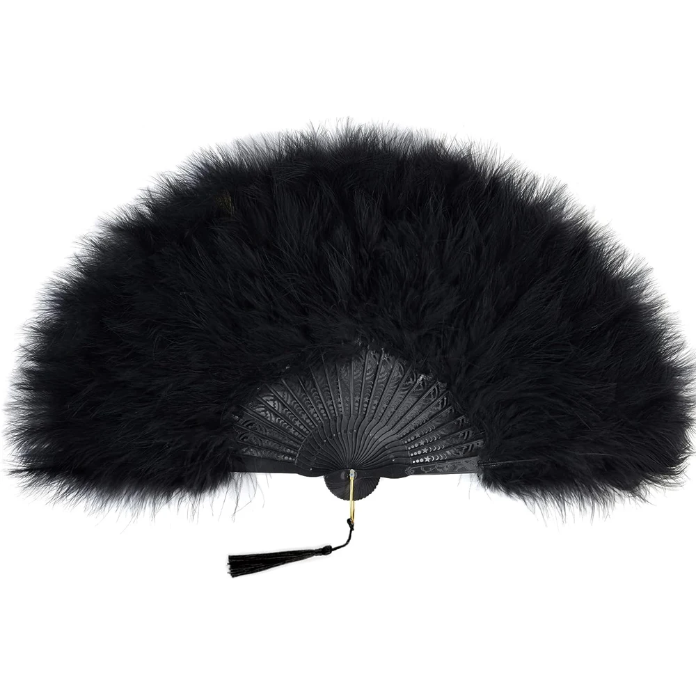 Marabou Feather Fan 20s Vintage Folding Fan Flapper Hand Fan for Costume Dancing Show Tea Party Wedding Decoration