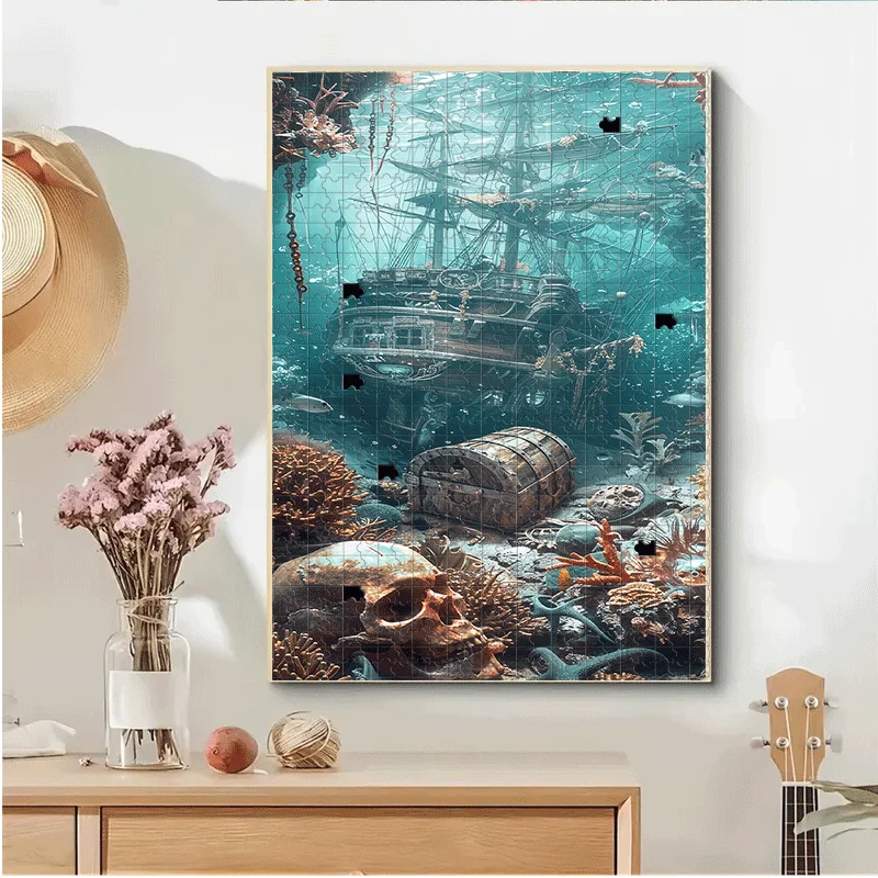 500pcs or 1000pcs Extra-Challenging Pirate Shipwreck & Treasure Chest Jigsaw Puzzle for Adults - Large Jigsaw Game with 5-Colo