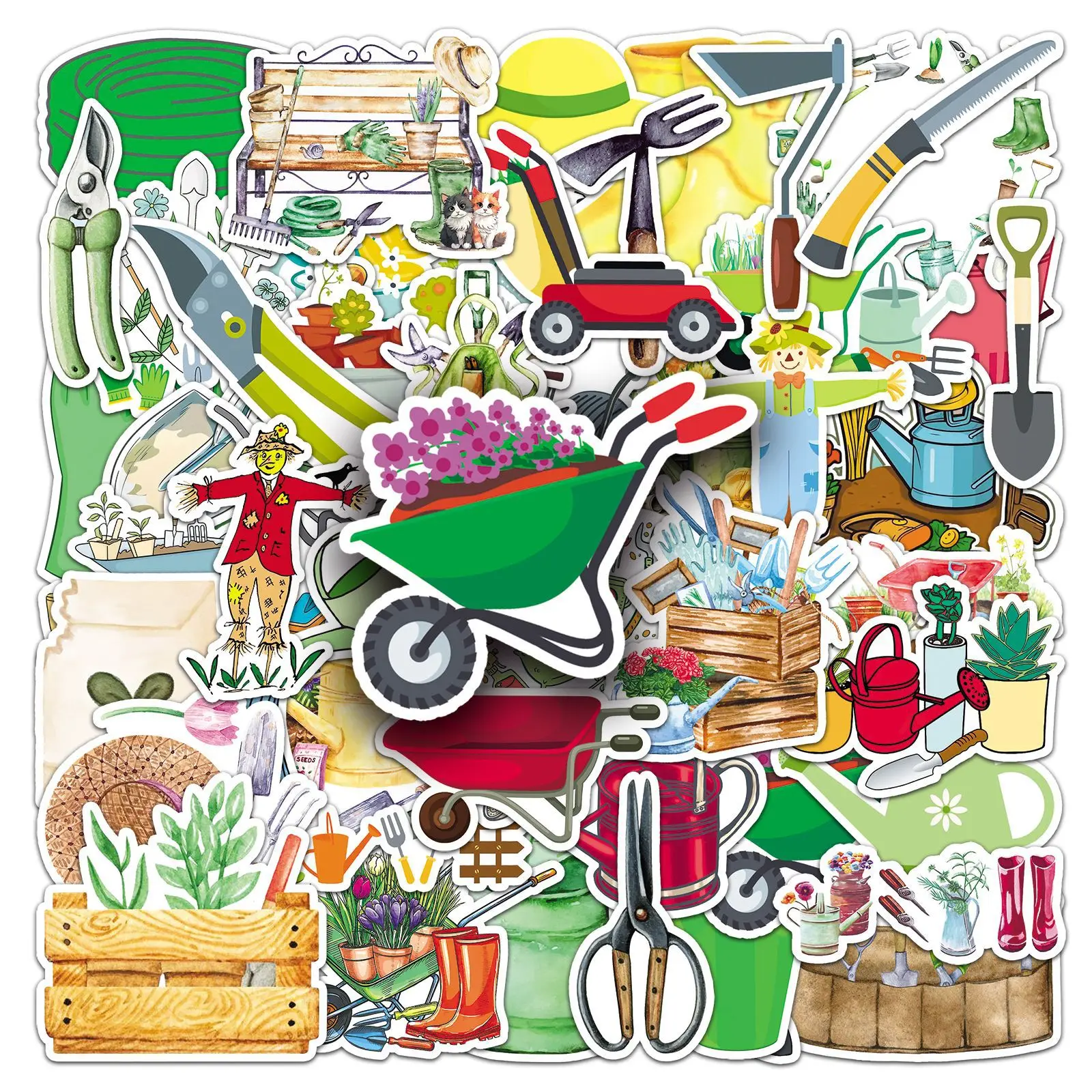 51-102PCS Cartoon Garden Tools Graffiti Stickers, Fresh and Creative Decorative Stickers for Water Cups, Pencil Cases, Notebooks