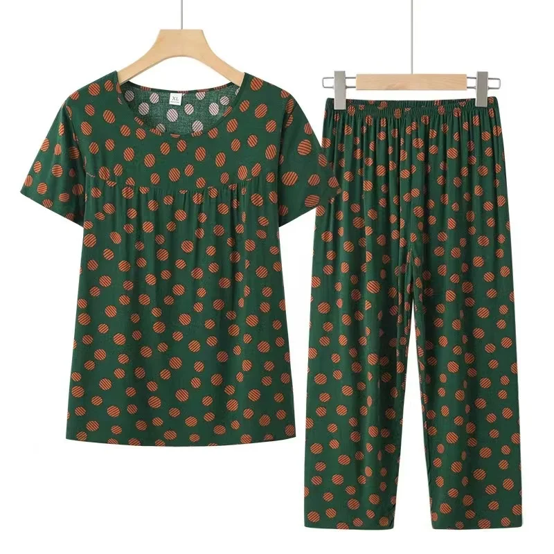 Fdfklak-Pijama de algodón para Mujer, conjunto de dos piezas de manga corta, ropa de casa informal para madre de mediana edad, pantalón, XL-4XL