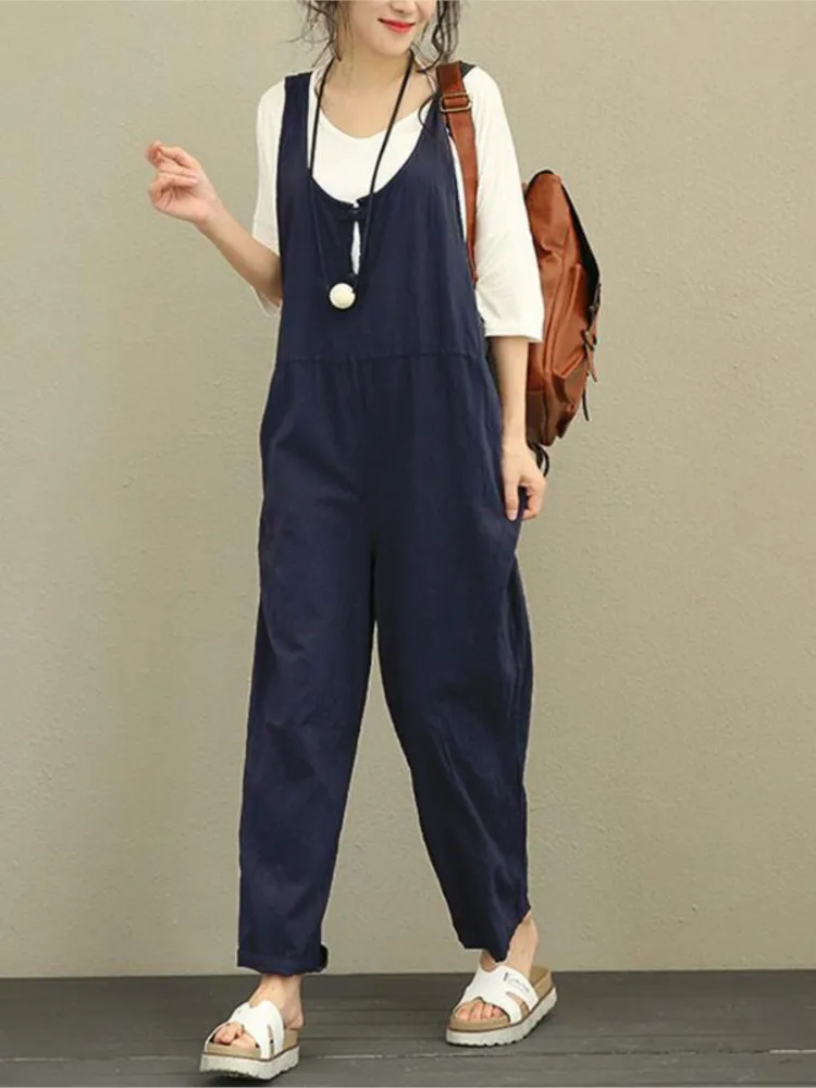 Women's Jumpsuit Solid Color Retro Loose Pocket Wide Leg Trousers Casual Commuting Holiday Party Streetwear Club Office Overalls