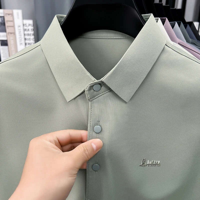 Lässiges Polo-T-Shirt für Herren, kurzärmelig, elastisch, atmungsaktiv, für Business, Büro, Alltag, Sommer, leichte Bluse – Detail 21