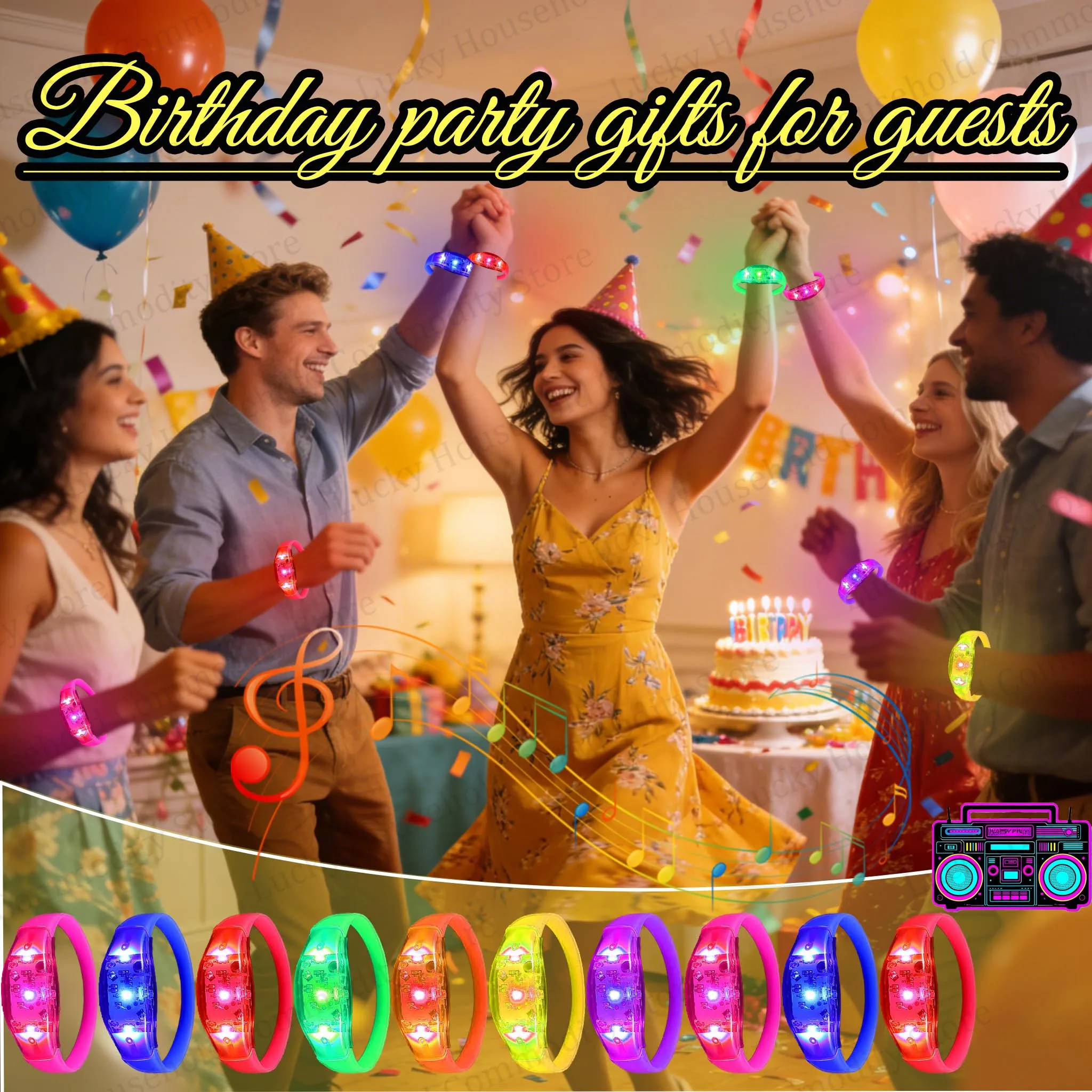 20-300PCS Music&Sound Activated Light UP Bracelets Voice Control Glow in the Dark Bracelets Rhythmic Bracelets Concert Party