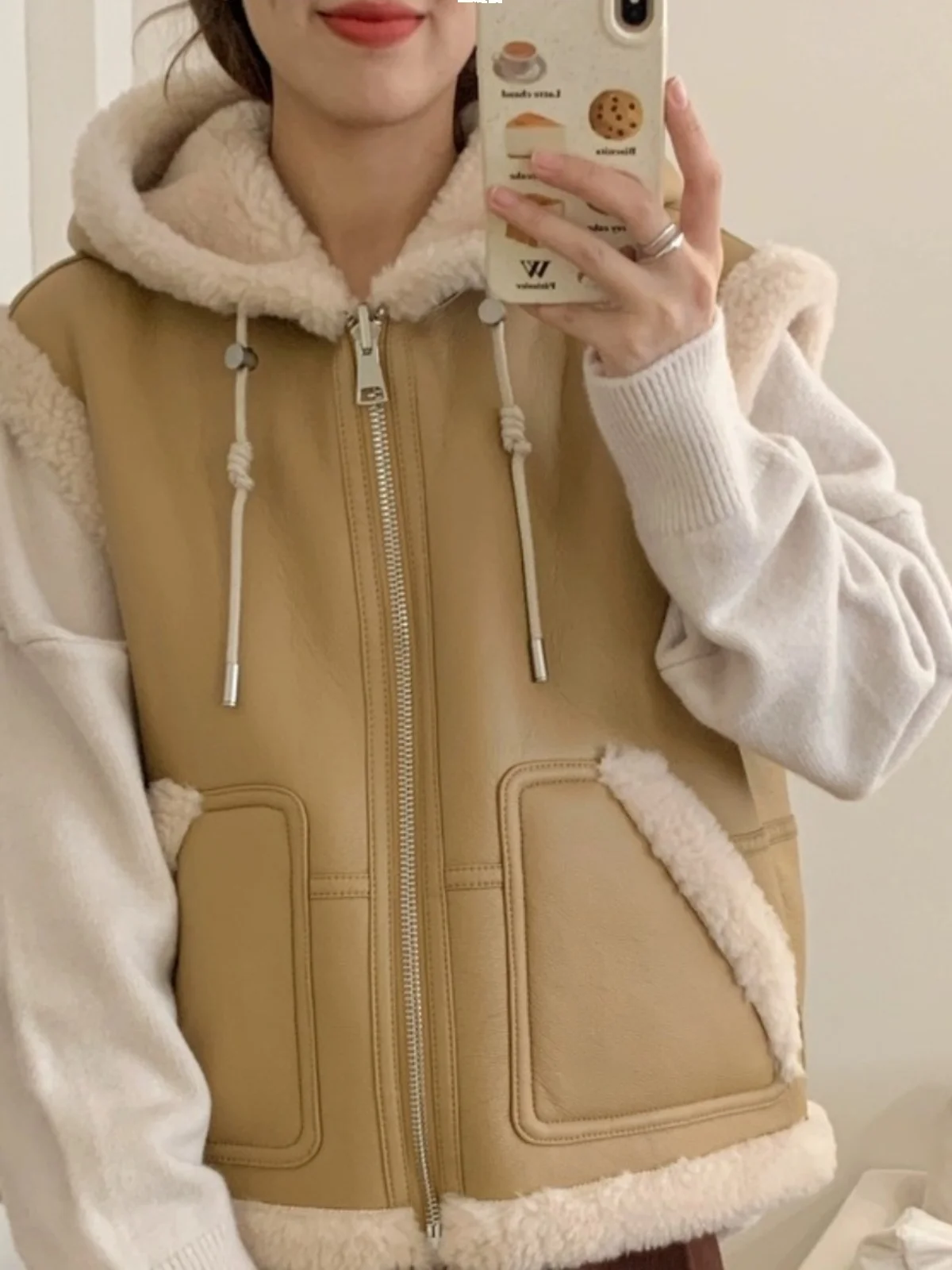 

Faionable Retro Biker ort Coat Jaet Women's Winter Clothes Matching All-Match Fur Leather Inteated Hat Coat