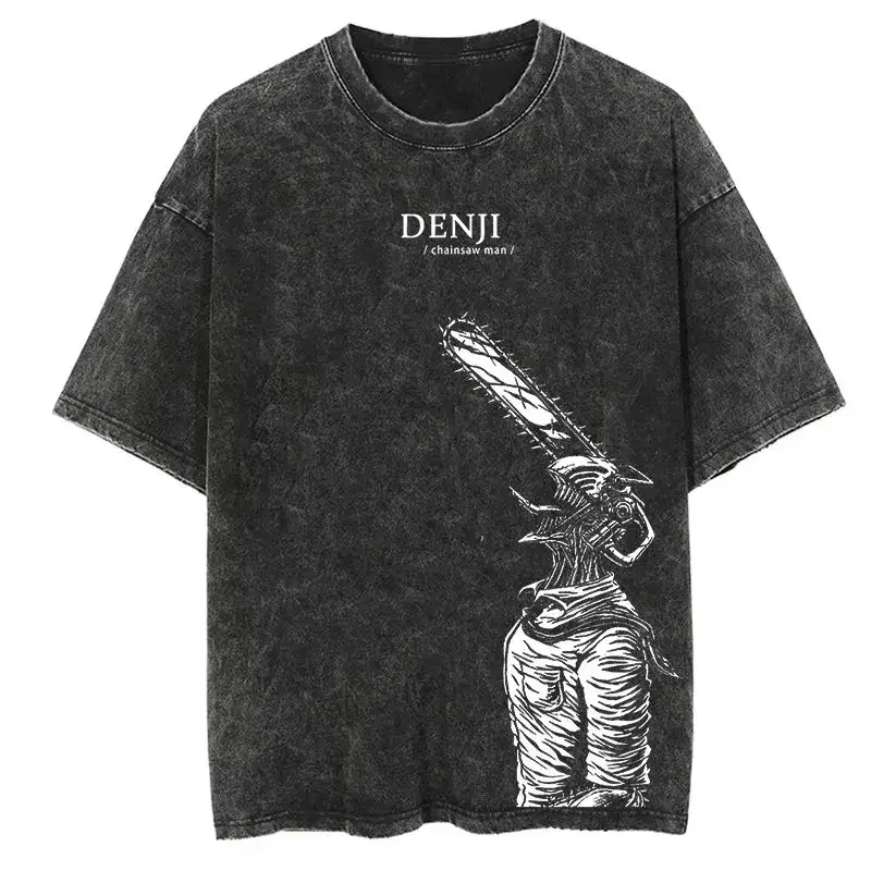 2026 Anime Chainsaw Man Printed T-shirt Men's and Women's Washed T-shirt High Quality Vintage Cotton T-shirt Harajuku Y2K Tops