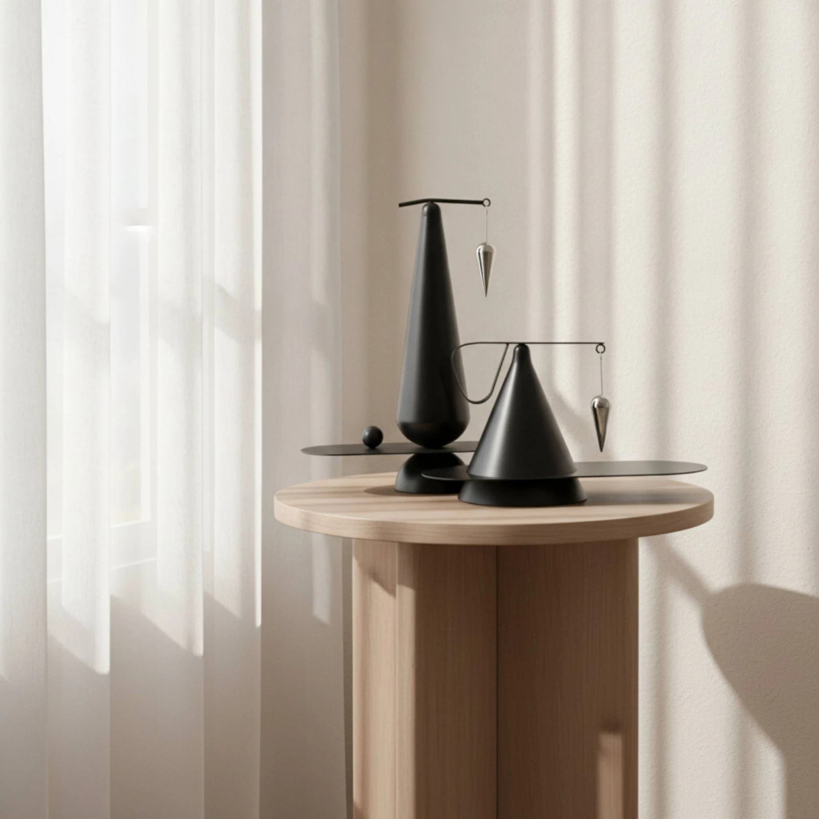 Black Decorative Sculpture Balanced Art Object Geometric Tabletop Decor Modern Home Stand Figure for Workspace