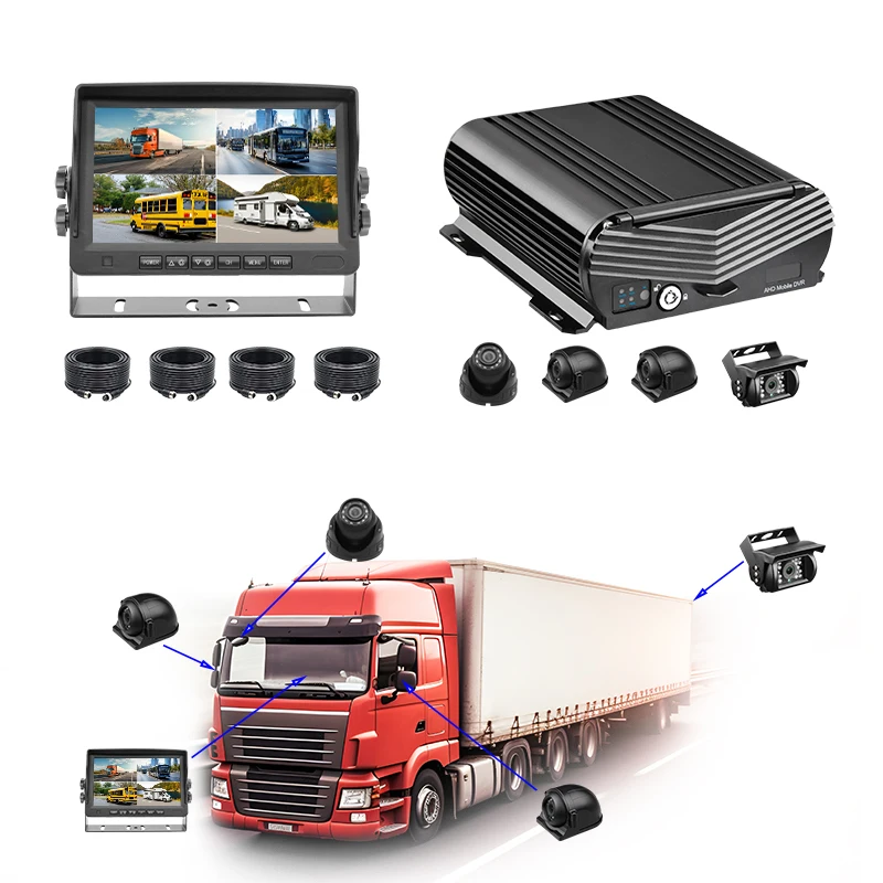 4Pcs AHD Car Camera Dvr Kits Wifi +GPS H.265 4Channel 4TB HDD/SSD Hard Disk Car Video Mdvr For Truck Bus Trailer RV Camper Van