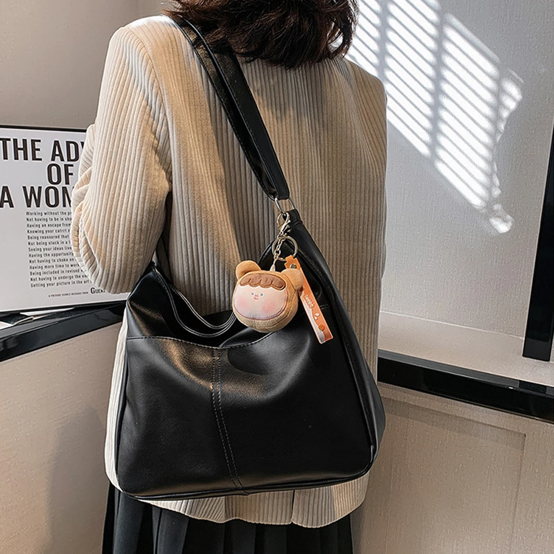 2024 Soft Leather Large Capacity Women\'s Tote Bag Simple Leisure College Student Classroom Bag Single Shoulder Crossover Commute